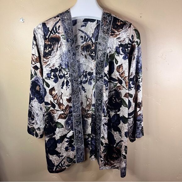 Susan Graver Womens Open Front‎ Kimono Style Cardigan Top Size Large Petite - Picture 1 of 6